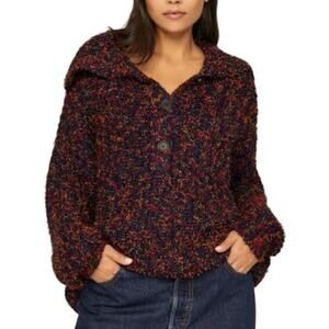 525 Long Sleeve Henley Oversized Collar Pullover Sweater Blue Large